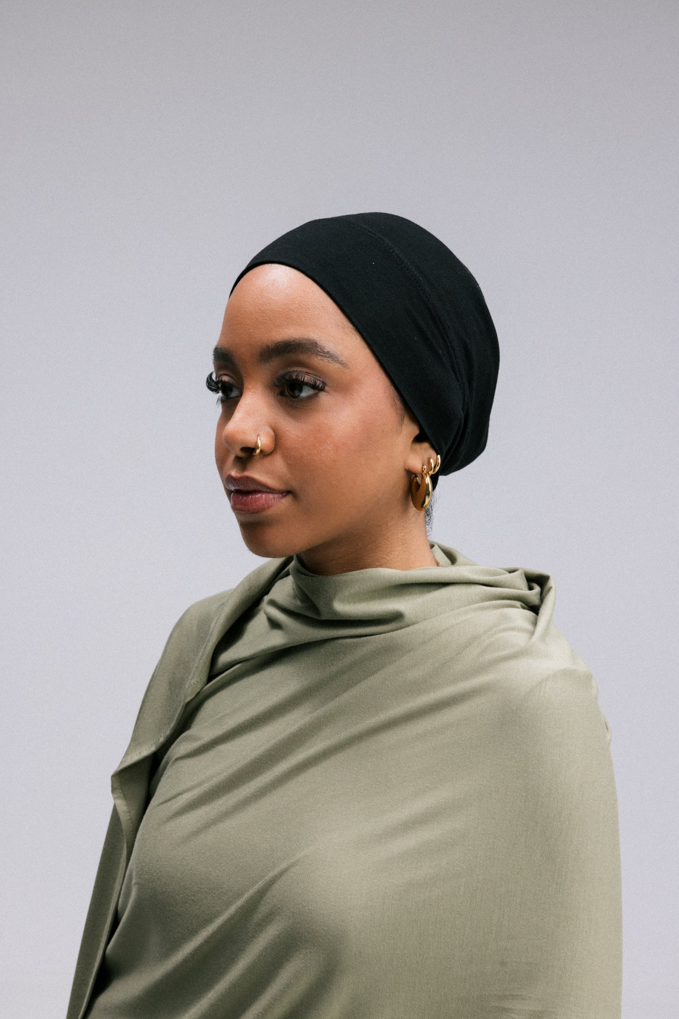 Overlay hijab undercaps in a headband design.